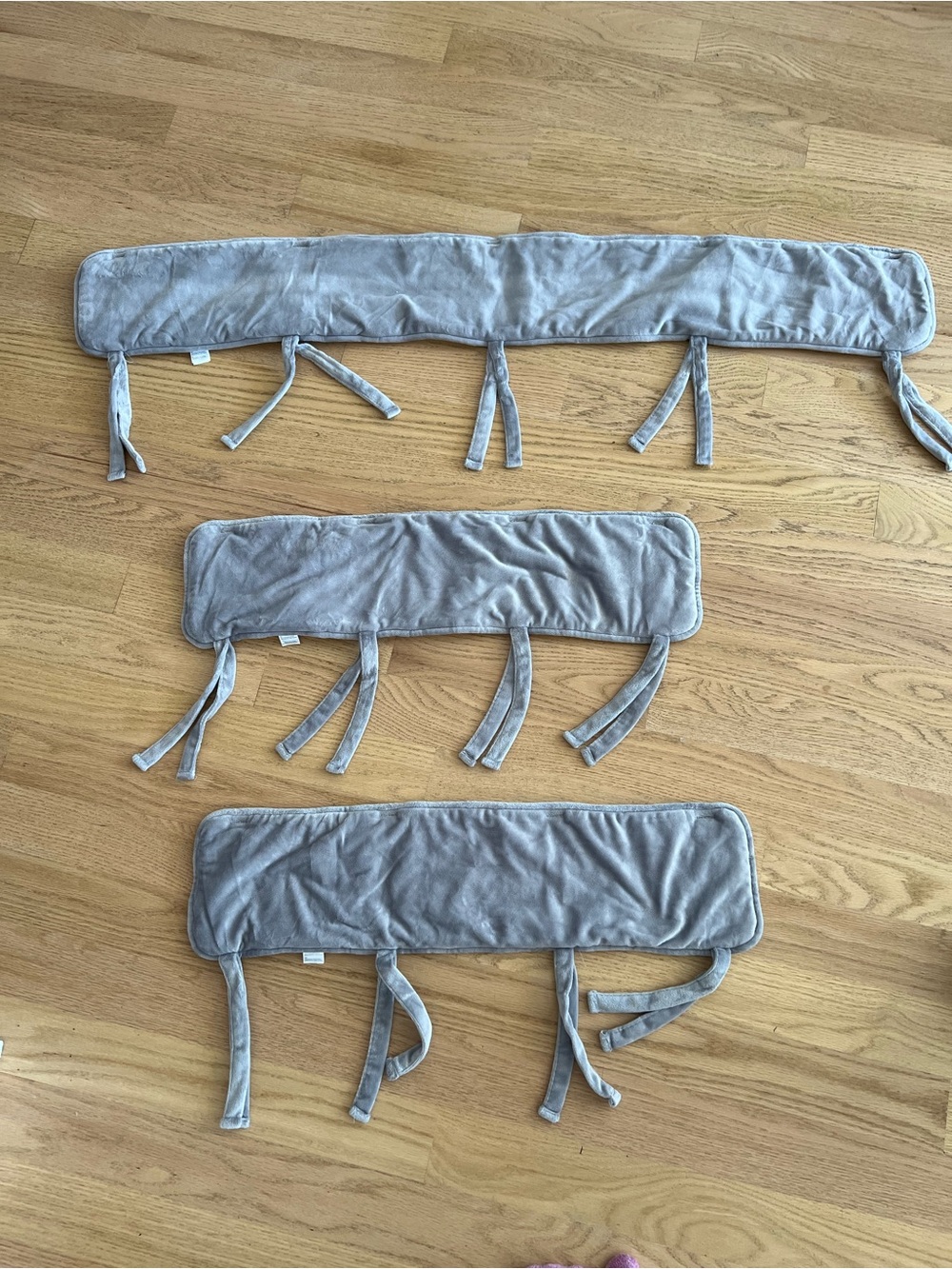 Plush reversible Gray / white Bed Rail Protectors with Tie Straps